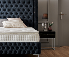 Boxspring postelja Pandora, Komplet z dvižnim dnom, predalom in vzmetnico 140x200 , Barva grafitno črna
