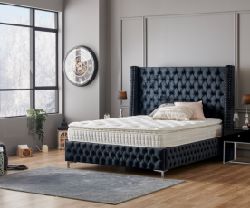 Boxspring postelja Pandora, Komplet z dvižnim dnom, predalom in vzmetnico 180x200 , Barva siva