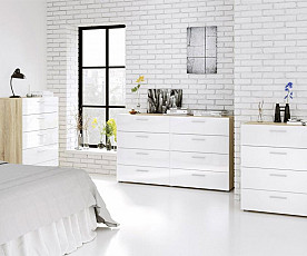 Predalnik Pariz 06 Barva Hrast, bela visoki sijaj