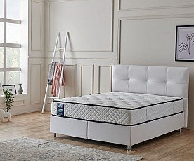 Boxspring postelja Perla, Komplet z dvižnim dnom, predalom in vzmetnico 90x200 , Barva bela