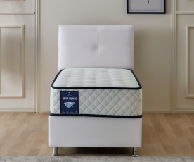 Boxspring postelja Perla, Komplet z dvižnim dnom, predalom in vzmetnico 90x200 , Barva bela