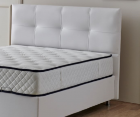 BOXSPRING KOMPLET: Postelja Perla 160x200 z dvižnim dnom, predalom in vzmetnico, Barva bela