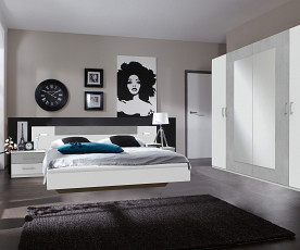 KOMPLET spalnica Porto 180x200 z LETVENIM DNOM in VZMETNICO, Barva hrast, bela klasik