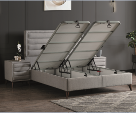 Boxspring Postelja Casaletto, Komplet z dvižnim dnom, predalom in vzmetnico 120x200 , Barva sveto siva tkanina, po naročilu