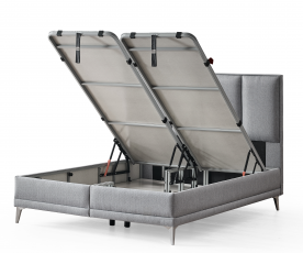 Boxspring postelja Montebello, Komplet z dvižnim dnom, predalom in vzmetnico 180x200 , Barva siva