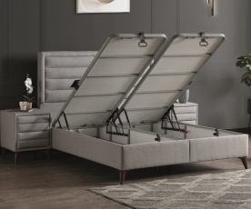 Boxspring Postelja Casaletto, Komplet z dvižnim dnom, predalom in vzmetnico 180x200 , Barva sveto siva tkanina, po naročilu