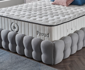 Posteljni okvir Pouf 180x200 z dvižnim dnom in predalom, Barva Siva, po naročil