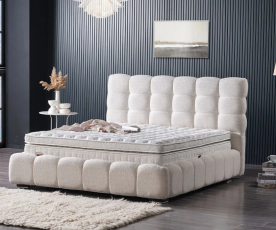 Boxspring postelja Pouf 02, Komplet z dnom in vzmetnico 160x200, Barva bež, po naročilu