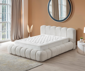 Posteljni okvir Pouf 01, 180x200 z dvižnim dnom in predalom, Barva bež