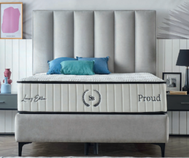 Boxspring postelja Prada, Komplet z dvižnim dnom, predalom in vzmetnico 200x200 , Barva siva, po naročilu