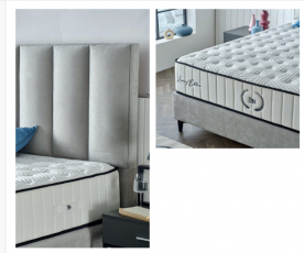 Boxspring postelja Prada, Komplet z dvižnim dnom, predalom in vzmetnico 200x200 , Barva siva, po naročilu