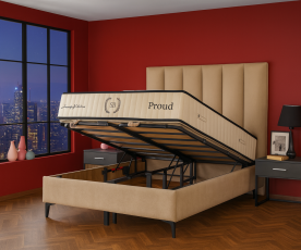 Boxspring postelja Prada, Komplet z dvižnim dnom, predalom in vzmetnico 180x200 , Barva bež, po naročilu