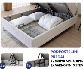 Boxspring postelja Thermo, Komplet z dvižnim dnom, predalom in vzmetnico 160x200 , Barva bež, po naročilu