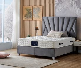 BOXSPRING KOMPLET: Postelja Queen 180x200 z dvižnim dnom, predalom in vzmetnico, Barva siva