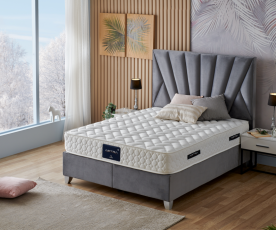 Boxspring postelja Queen, Komplet z dvižnim dnom, predalom in vzmetnico 180x200 , Barva siva