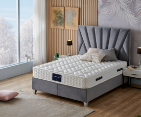 BOXSPRING KOMPLET: Postelja Queen 180x200 z dvižnim dnom, predalom in vzmetnico, Barva siva