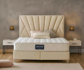 Boxspring postelja Queen, Komplet z dvižnim dnom, predalom in vzmetnico 200x200 , Barva bež, po naročilu