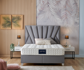 Boxspring postelja Queen, Komplet z dvižnim dnom, predalom in vzmetnico 180x200 , Barva siva