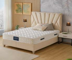 Boxspring postelja Queen, Komplet z dvižnim dnom, predalom in vzmetnico 200x200 , Barva bež, po naročilu