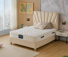 Boxspring postelja Queen, Komplet z dvižnim dnom, predalom in vzmetnico 160x200 , Barva bež, po naročilu