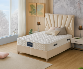 Boxspring postelja Queen, Komplet z dvižnim dnom, predalom in vzmetnico 140x200 , Barva bež, po naročilu