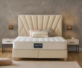 Boxspring postelja Queen, Komplet z dvižnim dnom, predalom in vzmetnico 140x200 , Barva bež, po naročilu