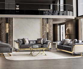 Sedežna garnitura 3+2 Rixos, Barva Siva, zlata / VZMETENO, po naročilu