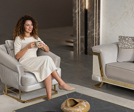 Sedežna garnitura 3+2 Rixos, Barva Bež, zlata / VZMETENO, po naročilu