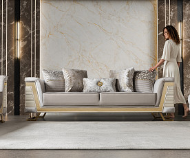 Sedežna garnitura 3+2 Rixos, Barva Bež, zlata / VZMETENO, po naročilu