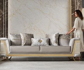 Sedežna garnitura 3+2 Rixos, Barva Bež, zlata / VZMETENO, po naročilu