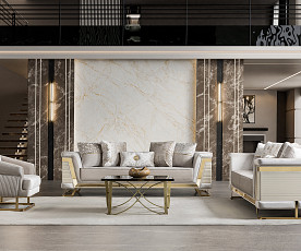 Sedežna garnitura 3+2 Rixos, Barva Bež, zlata / VZMETENO, po naročilu