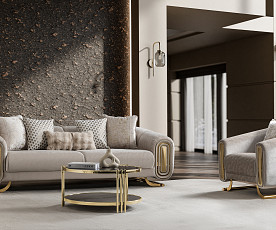 Fotelj Romeo, Barva bež, zlata / VZMETENO, po naročilu