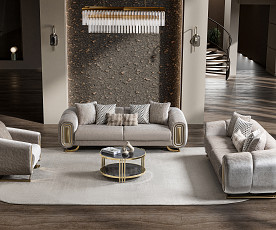 Sedežna garnitura 3+2 Romeo, Barva Bež, zlata / VZMETENO, po naročilu