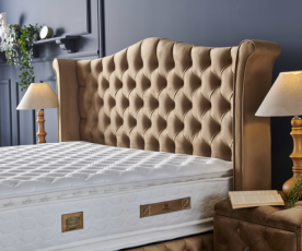 Boxspring postelja Royal, Komplet z dvižnim dnom, predalom in vzmetnico 140x200 , Barva zlata