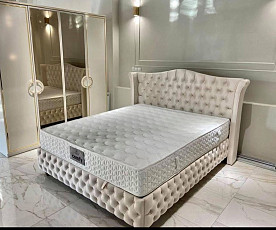 Boxspring postelja Royal, Komplet z dvižnim dnom, predalom in vzmetnico 160x200 , Barva bež