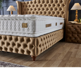 Boxspring postelja Royal, Komplet z dvižnim dnom, predalom in vzmetnico 140x200 , Barva zlata