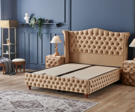 Boxspring postelja Royal, Komplet z dvižnim dnom, predalom in vzmetnico 140x200 , Barva zlata