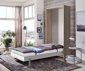 KOMPLET: Stenska postelja Smart 01, 90x200 z letvenim dnom in vzmetnico, Barva divji hrast, po naročilu