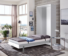 KOMPLET: Stenska postelja Smart 01, 90x200 z letvenim dnom in vzmetnico, Barva bela, po naročilu