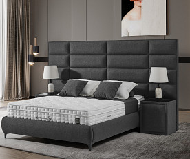Boxspring KOMPLET Z VZMETNICO in NOČNIMA OMARICAMA Postelja Strongline 200X200 cm Barva siva. po naročilu