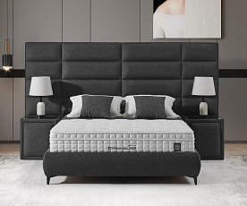 KOMPLET Z DVIŽNIM DNOM, PREDALOM in NOČNIMA OMARICAMA: Strongline 180x200, Barva siva, po naročilu