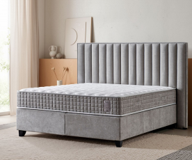 Boxspring postelja Style Komplet z dvižnim dnom, predalom in vzmetnico 160x200 , Barva svetlo siva, po naročilu