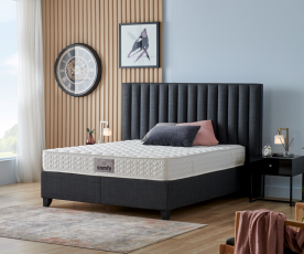 Boxspring postelja Style, Komplet z dvižnim dnom, predalom in vzmetnico 200x200 , Barva siva, po naročilu