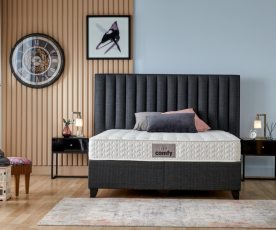 Boxspring postelja Style Komplet z dvižnim dnom, predalom in vzmetnico 180x200 , Barva siva, po naročilu