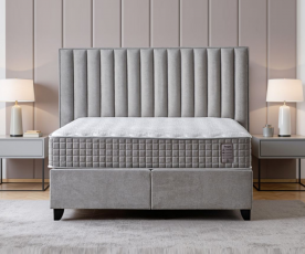 Boxspring postelja Style Komplet z dvižnim dnom, predalom in vzmetnico 180x200 , Barva svetlo siva, po naročilu