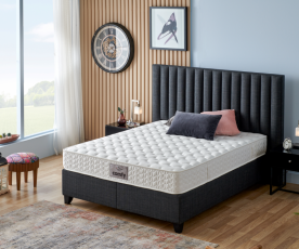 Boxspring postelja Style, Komplet z dvižnim dnom, predalom in vzmetnico 200x200 , Barva siva, po naročilu