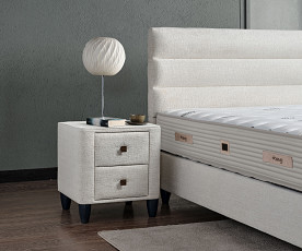 Boxspring postelja Thermo, Komplet z dvižnim dnom, predalom in vzmetnico 160x200 , Barva bež, po naročilu