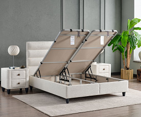 Boxspring postelja Thermo, Komplet z dvižnim dnom, predalom in vzmetnico 160x200 , Barva bež, po naročilu