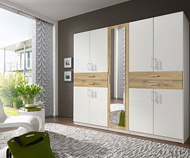 KOMPLET spalnica TORINO 160x200 Z DNOM in VZMETNICO, Omara 225 cm, Barva bela, hrast  