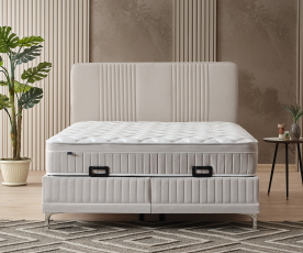 Boxspring postelja Victoria, Komplet z dvižnim dnom, predalom in vzmetnico 160x200 , Barva bež, po naročilu
